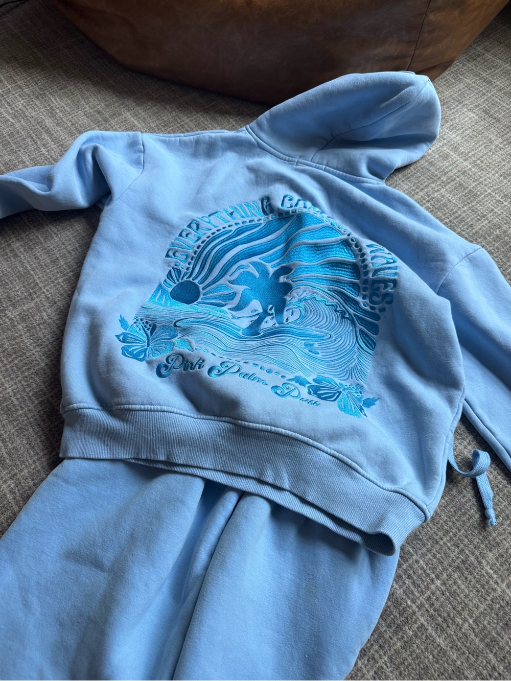 Light Blue Graphic Pullover Hoodie with matching sweatpants - Picture 2 of 3